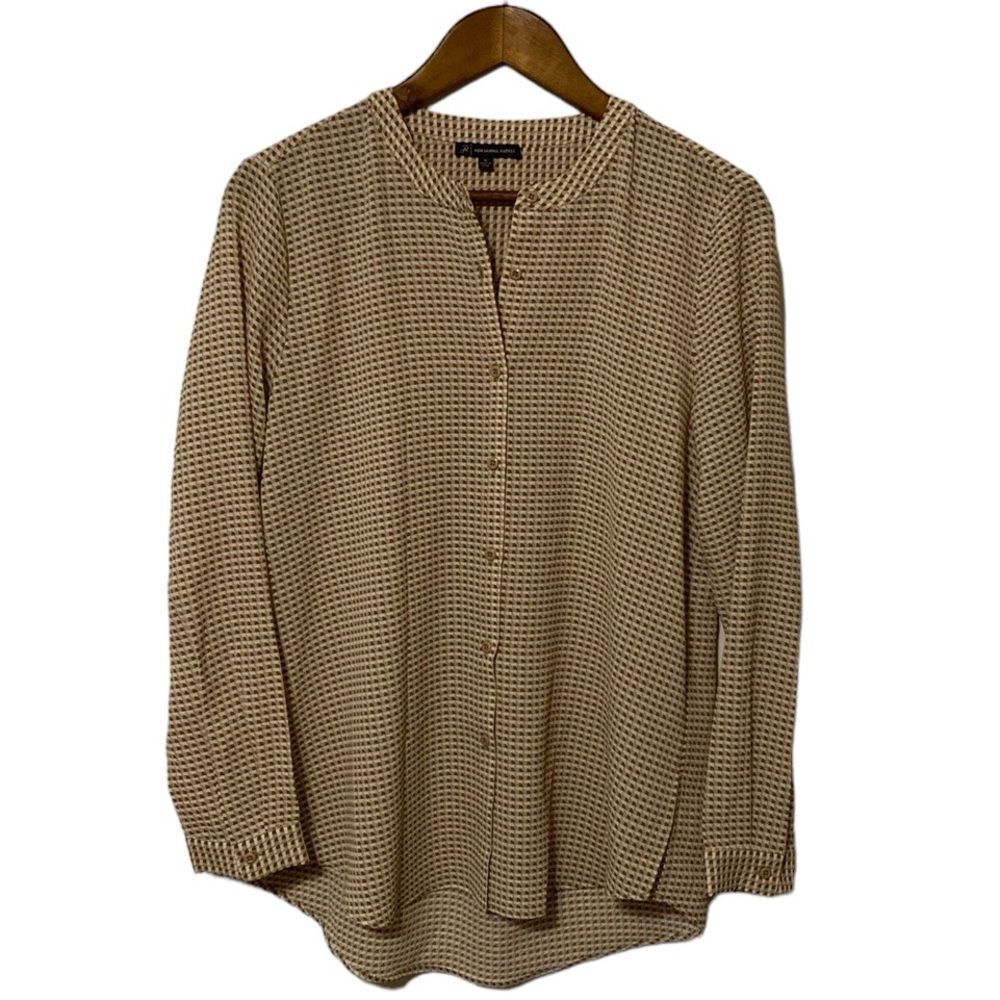 Adrianna Papell Long Sleeve Geometric Print Button Down Blouse Size Medium